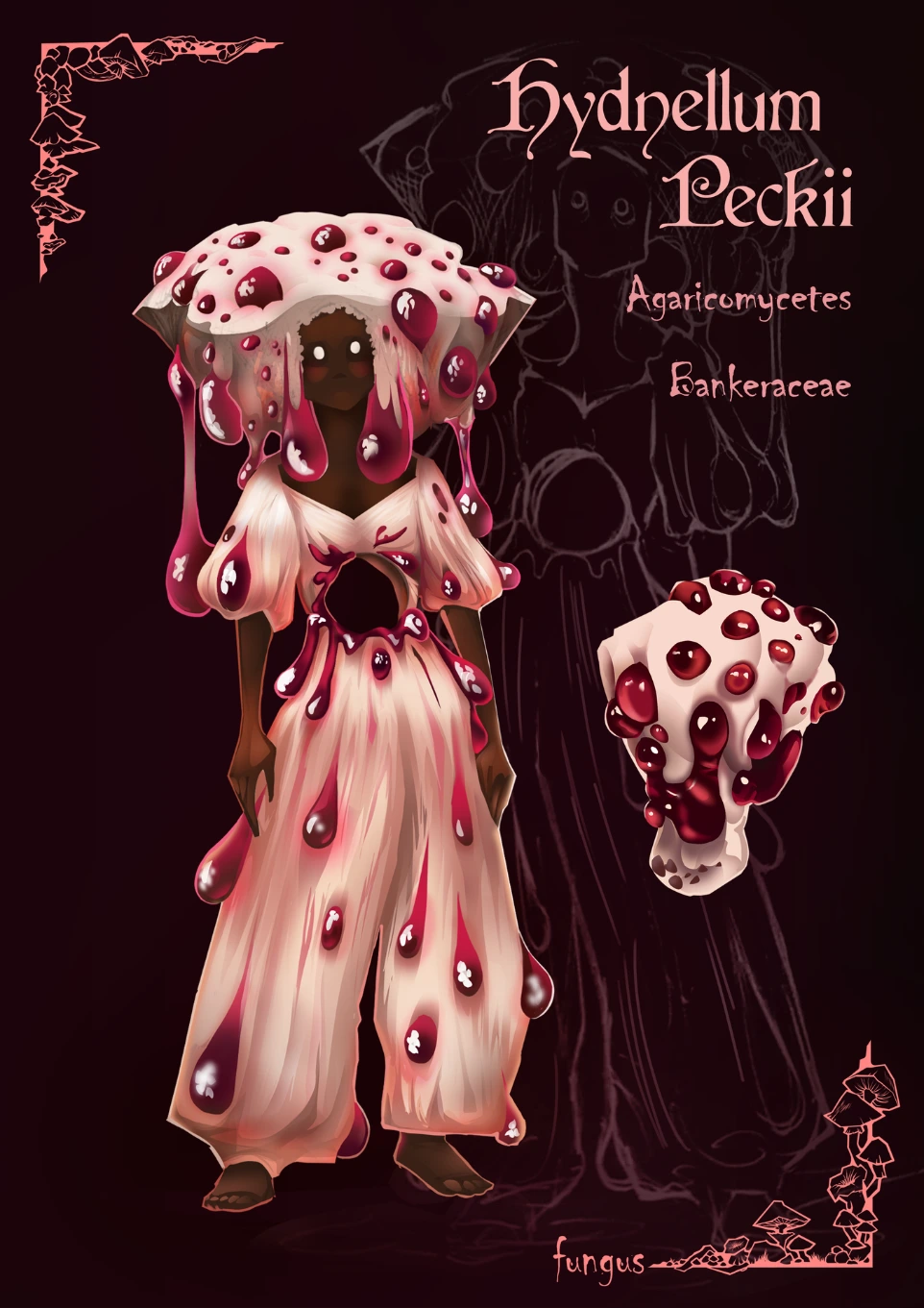 Character design inspiré du champignon Hydnellum Peckii 